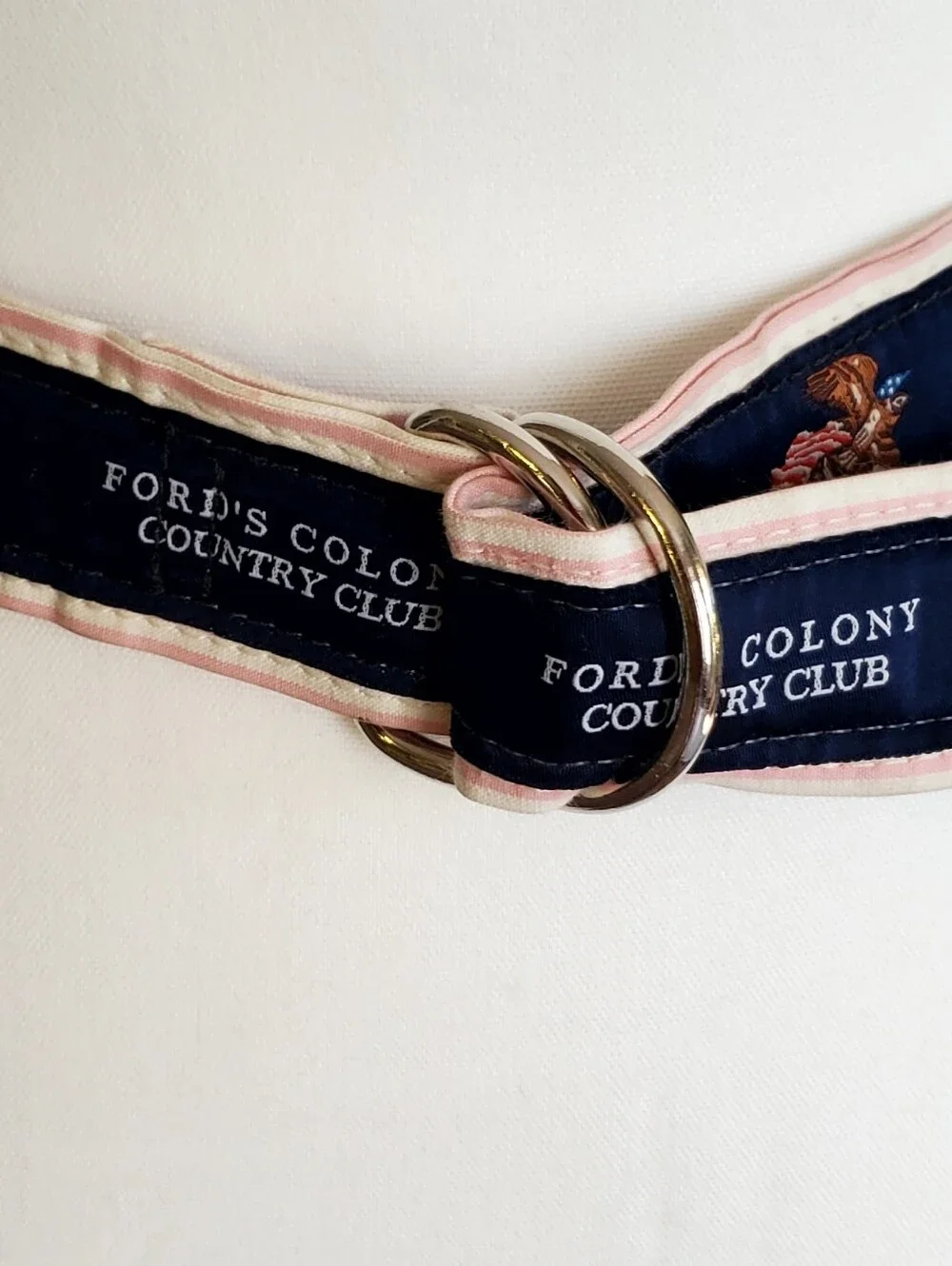 Ford Colony Country Club Navy and Pink Ribbon Golf Unisex Belt. Small.